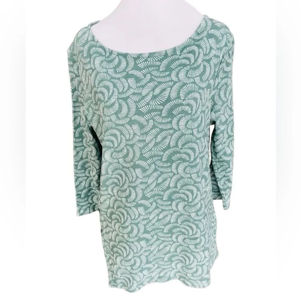 Chico’s green/cream patterned scoop neck 100% cotton knit top size 1, M/8